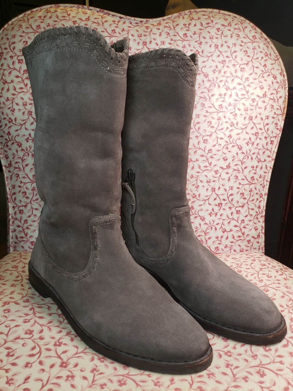 Trask Audra Gray Suede Mid-Calf Boots
